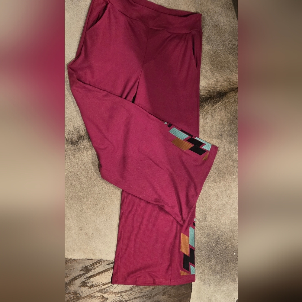 Two Fly Burgundy Flare Pants - Picture 2 of 4